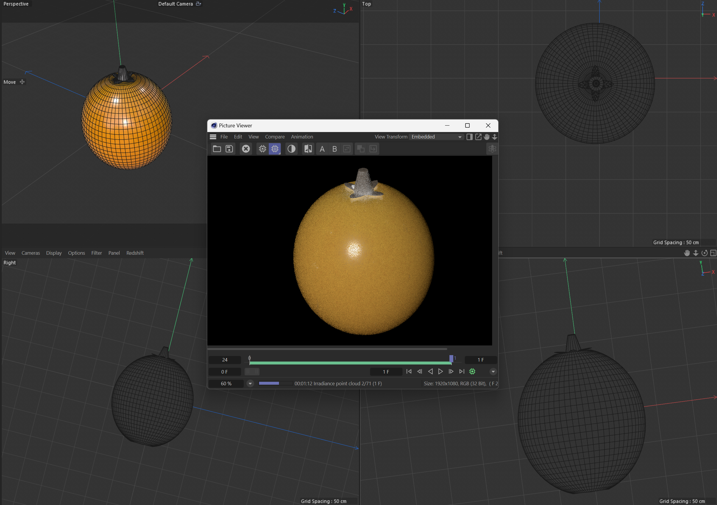 My first attempt in rendering, could not find the exact color and had some challenges with the stem area. The final showcases my best effort of recreating the orange in C4D
