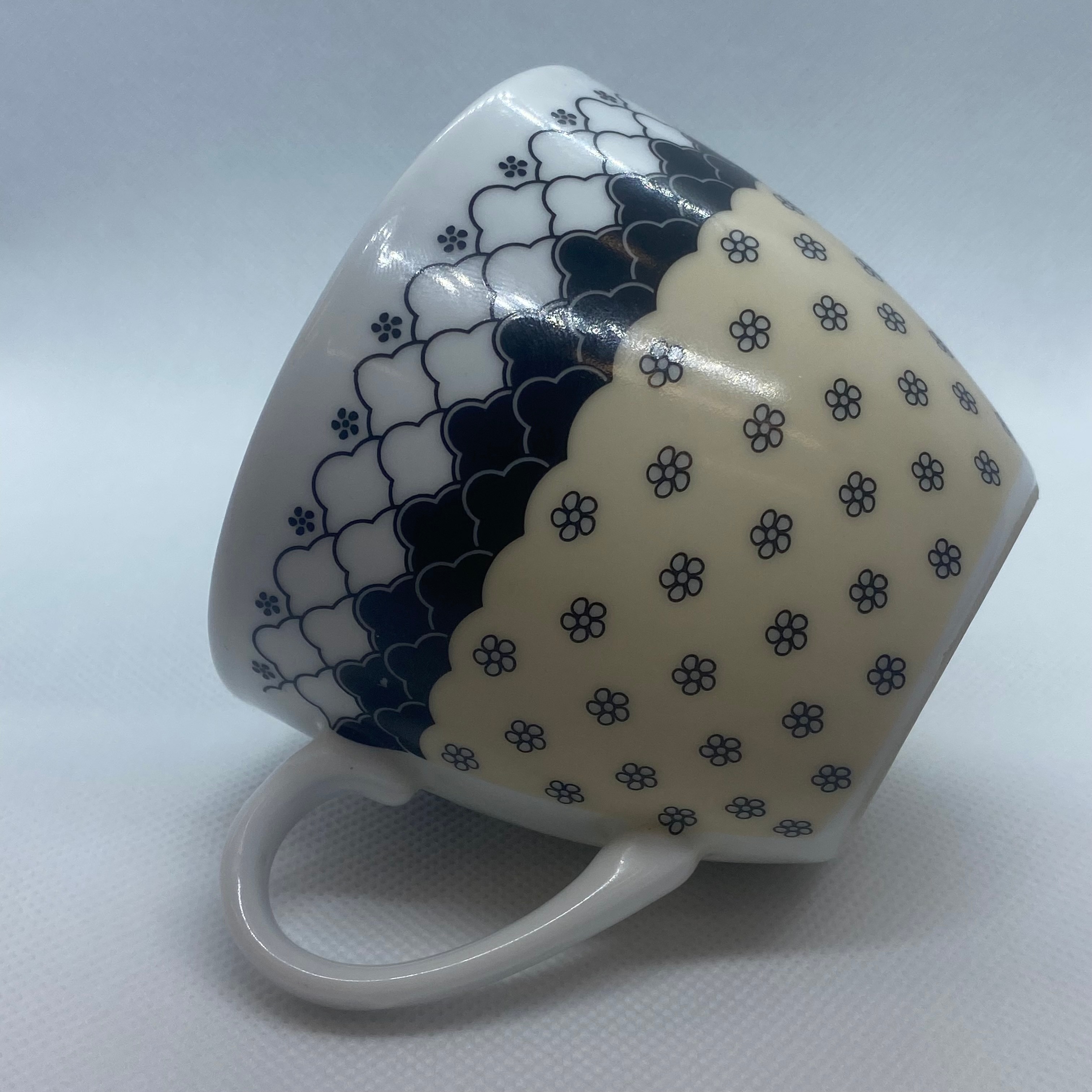 Perspective shot of the cup, handle by surface