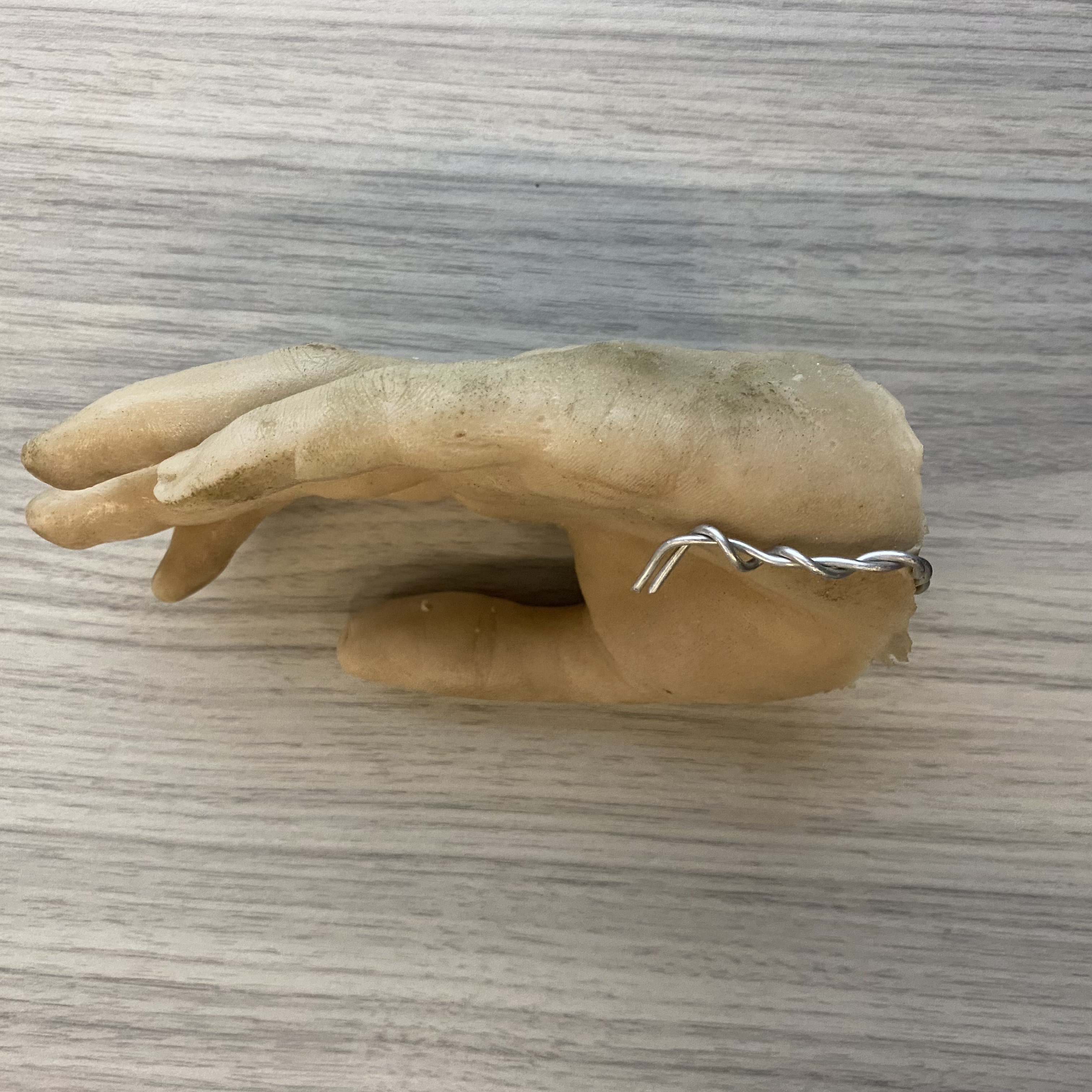 Material: Wax<br>
Color: Skin Color - light brown <br>
Freeflow vs Solid: Solid<br>
Surface texture: Soft, firm, slight give<br>
Material use: Prop piece <br><div class='container'><iframe class='responsive-iframe' src='https://www.youtube.com/embed/tgbNymZ7vqY'></iframe></div>