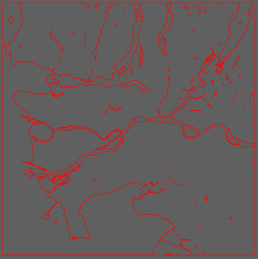 Laser cutting red lines of Vancouver terrain