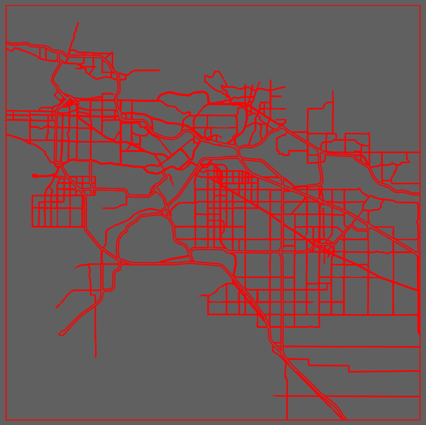 Laser cutting red lines of Vancouver